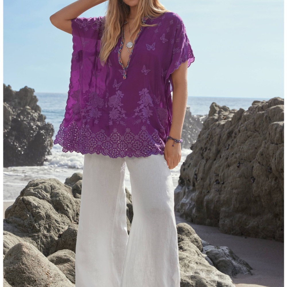 Johnny Was Embroidered Fiyori Poncho Flutter Tunic Top Medium NWT